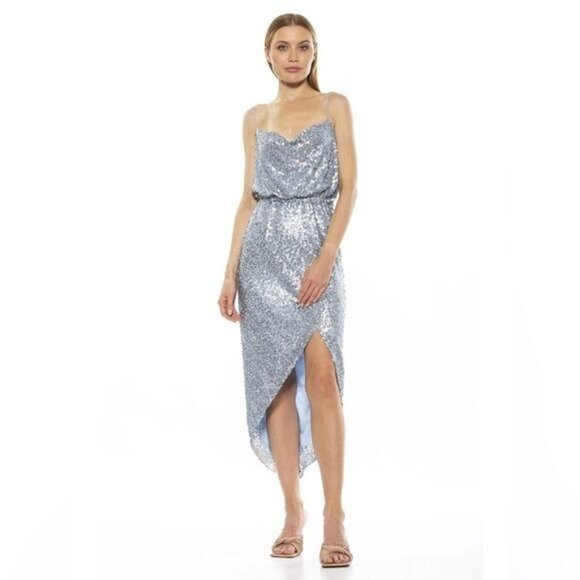 New ALEXIA ADMOR Hailey Sequin High-Low Dress in Halogen blue Size 6 - Picture 2 of 8